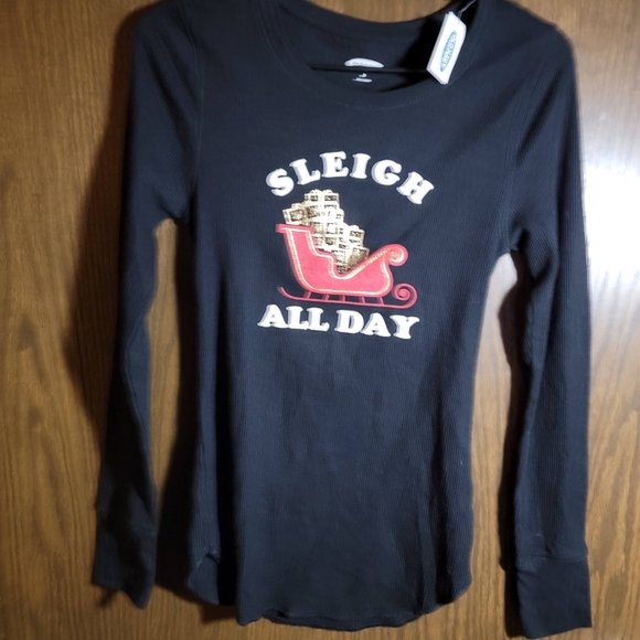 NWT Old Navy Black Sleigh All Day Long Sleeve T-Shirt Size Medium - Picture 2 of 8
